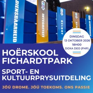 𝗣𝗥𝗬𝗦𝗨𝗜𝗧𝗗𝗘𝗟𝗜𝗡𝗚𝗦 𝟮𝟬𝟮𝟲

Ons sien uit daarna om saam met ons Fichies hul harde werk, talent en prestasies van die jaar te vier.

Neem asseblief kennis van die datums en lokaal vir ons Sport- en Kultuurprysuitdeling asook die Graad 12 Akademiese Prysuitdeling.

Baie geluk aan elke leerder wat vanjaar erkenning ontvang. Ons is trots op julle!

#joudrome #joutoekoms #onspassie