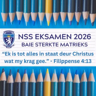𝗡𝗦𝗦-𝗘𝗞𝗦𝗔𝗠𝗘𝗡 𝟮𝟬𝟮𝟲 | 𝗕𝗔𝗜𝗘 𝗦𝗧𝗘𝗥𝗞𝗧𝗘, 𝗠𝗔𝗧𝗥𝗜𝗘𝗞𝗦!

Liewe Matriekklas van 2026

Die laaste hoofstuk van julle skoolloopbaan het aangebreek! Ná jare se harde werk, deursettingsvermoë en kosbare herinneringe is dit nou tyd om alles wat julle geleer het, met selfvertroue toe te pas.

Mag julle elke vraestel met kalmte, wysheid en geloof aanpak. Onthou, julle staan nie alleen nie. Die hele Fichie-familie staan bankvas agter julle en dra julle in ons gebede.

“Ek is tot alles in staat deur Christus wat my krag gee.” – Filippense 4:13

Glo in julleself, vertrou op julle voorbereiding en gee julle allerbeste. Ons is reeds ongelooflik trots op elkeen van julle!

Julle drome is groot, julle toekoms is blink en julle sal altyd ons passie bly!

#joudrome #joutoekoms #onspassie
