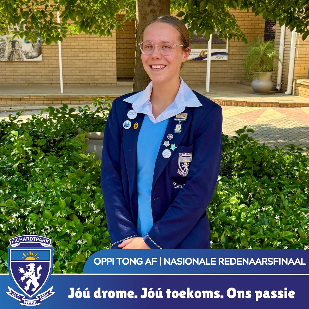 𝗢𝗣𝗣𝗜 𝗧𝗢𝗡𝗚 𝗔𝗙 | 𝗡𝗔𝗦𝗜𝗢𝗡𝗔𝗟𝗘 𝗥𝗘𝗗𝗘𝗡𝗔𝗔𝗥𝗦𝗙𝗜𝗡𝗔𝗔𝗟

Baie geluk aan Charlize van Rooyen wat aan die nasionale finaal van die Oppi Tong Af-redenaarskompetisie deelgeneem het!

Om op nasionale vlak mee te ding, is reeds ’n besondere prestasie en getuig van harde werk, selfvertroue en deursettingsvermoë.

Charlize, ons is ongelooflik trots op jou! Dankie dat jy ons skool se naam met soveel trots uitdra.

#joudrome #joutoekoms #onspassie
