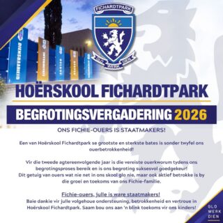 𝗢𝗡𝗦 𝗙𝗜𝗖𝗛𝗜𝗘-𝗢𝗨𝗘𝗥𝗦 𝗜𝗦 𝗪𝗔𝗥𝗘 𝗦𝗧𝗔𝗔𝗧𝗠𝗔𝗞𝗘𝗥𝗦

Vir die tweede agtereenvolgende jaar is ons ouerkworum bereik en ons begroting suksesvol goedgekeur! 

Baie dankie aan elke Fichie-ouer vir julle betrokkenheid, ondersteuning en vertroue. Saam bou ons aan ons skool se toekoms!

Ons is trots op ons Fichie-familie!

#joudrome #joutoekoms #onspassie